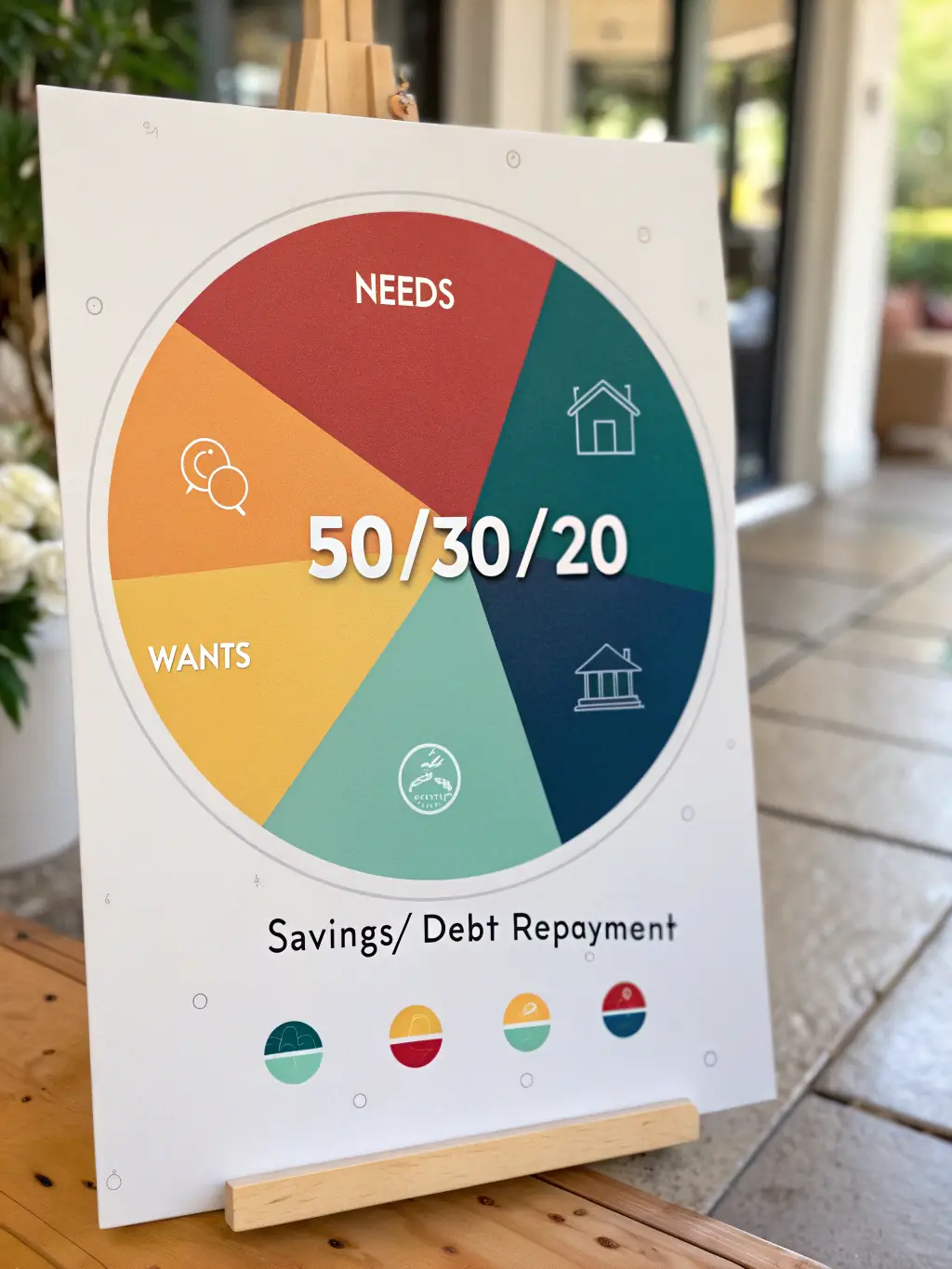 A visual representation of the 50/30/20 budgeting rule, showing the allocation of income for needs, wants, and savings.